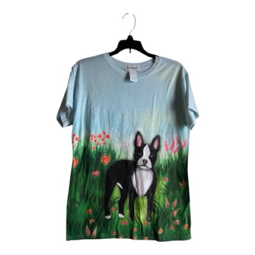 4/$20 The Paragon Women's Size L Dog Print T-Shirt Boston Terrier